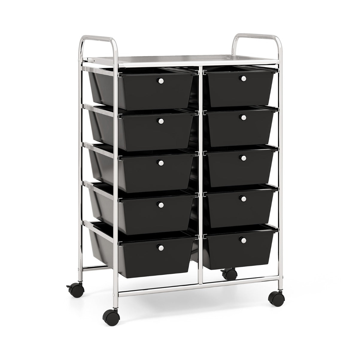 10-Drawer Rolling Storage Cart with Lockable Wheels, Black, 66 x 37 x 87 cm