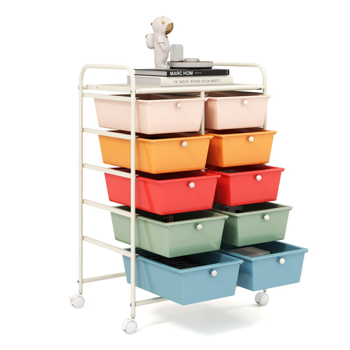 Four universal wheels allow quiet 360-degree movement across hardwood, tile, or carpet