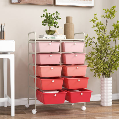 10-Drawer Mobile Storage Cart with Removable Drawers and Lockable Wheels