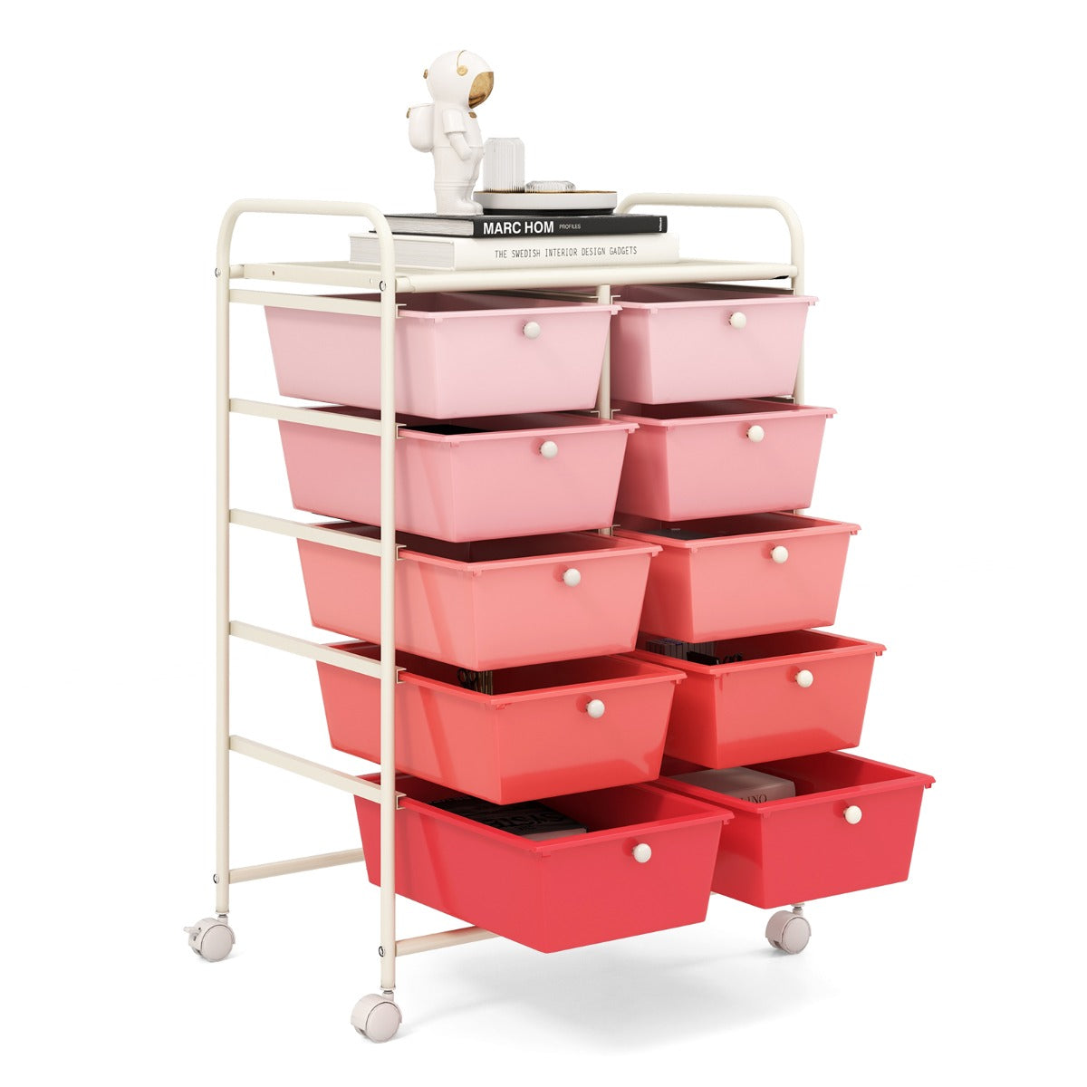 10-Drawer Mobile Storage Cart with Removable Drawers and Lockable Wheels