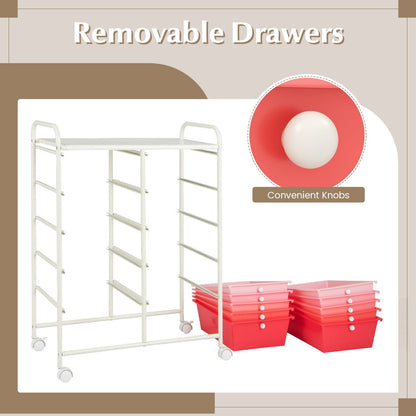 10-Drawer Mobile Storage Cart with Removable Drawers and Lockable Wheels