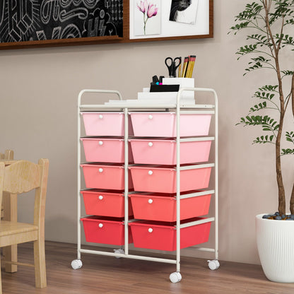 10-Drawer Mobile Storage Cart with Removable Drawers and Lockable Wheels