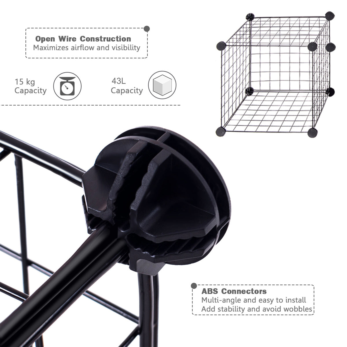 Metal Wire Free Standing DIY Storage Cubes with 12 Cubes-Black