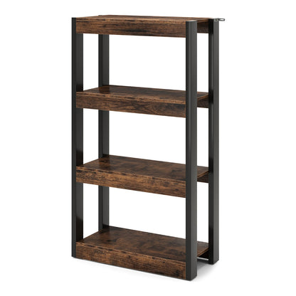 4 Tier Wooden Bookshelf with Dual Anti-Tipping Kits and Open Shelving Unit-Coffee