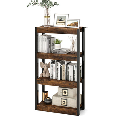 4 Tier Wooden Bookshelf with Dual Anti-Tipping Kits and Open Shelving Unit-Coffee
