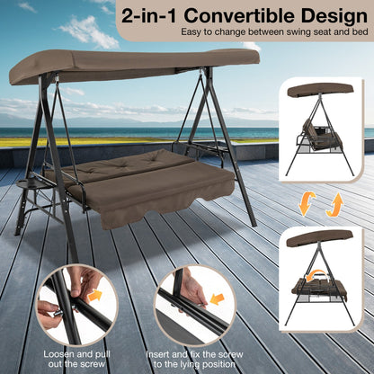 2-in-1 Patio Convertible Swing Chair to Flat Bed-Brown