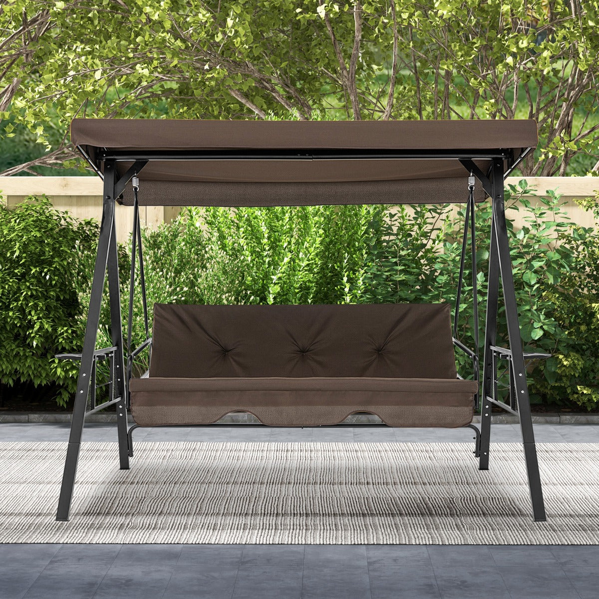 2-in-1 Patio Convertible Swing Chair to Flat Bed-Brown