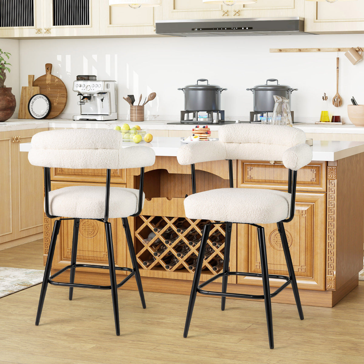 Swivel Bar Stool Set of 2 with Curved Back and Arms-White
