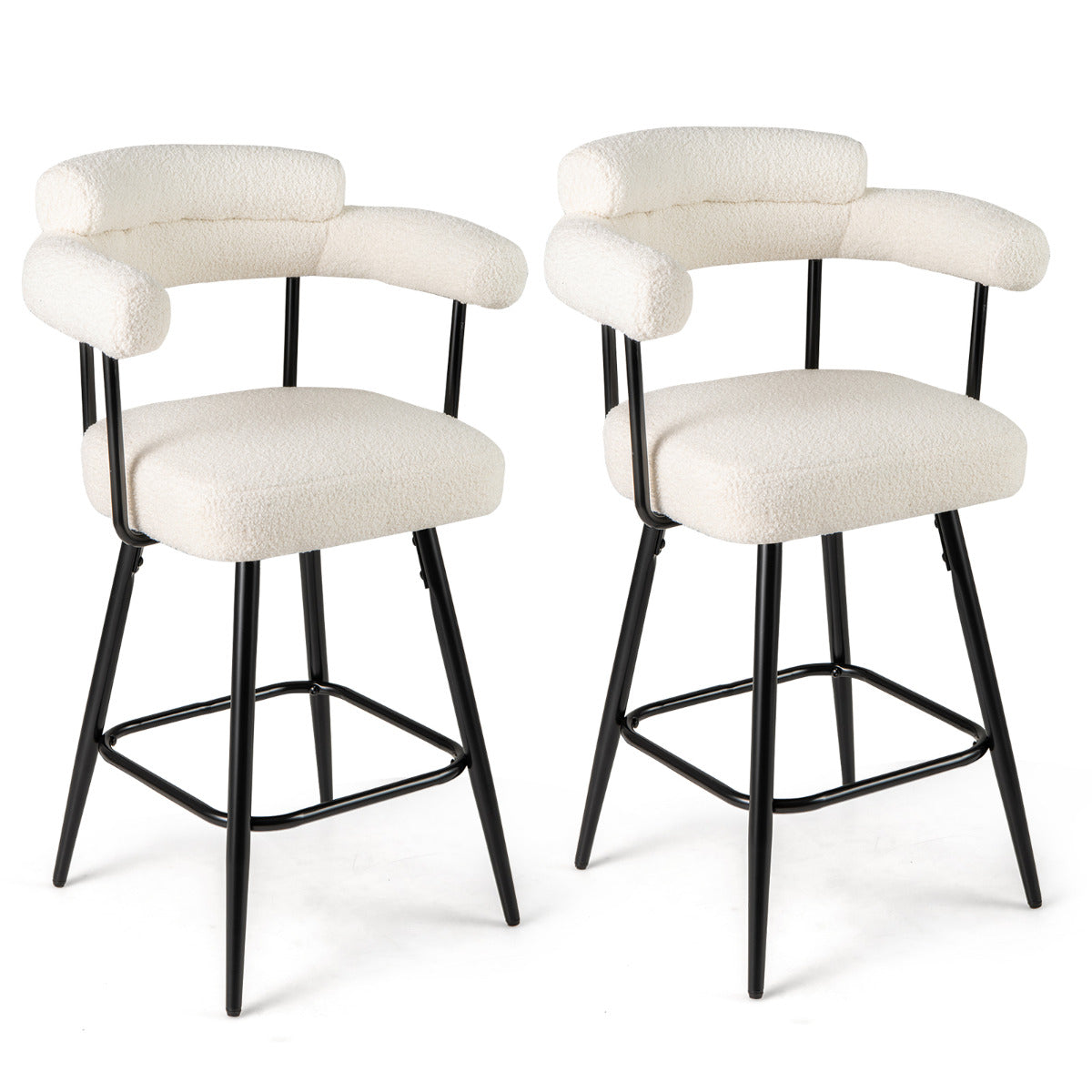Swivel Bar Stool Set of 2 with Curved Back and Arms-White