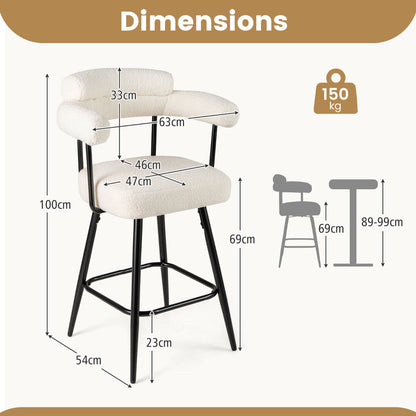 Swivel Bar Stool Set of 2 with Curved Back and Arms-White