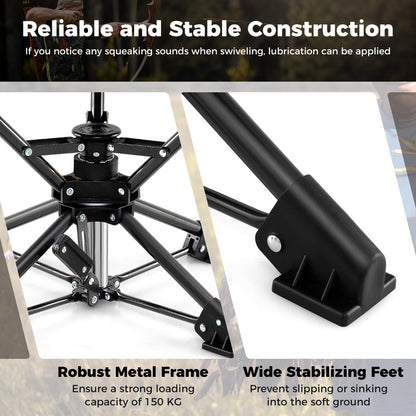 Folding Camping Stool 360° Swivel Hunting Chair with Anti-Sink Feet-Blue