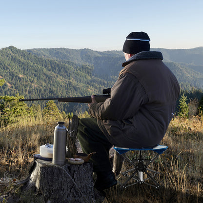 Folding Camping Stool 360° Swivel Hunting Chair with Anti-Sink Feet-Blue