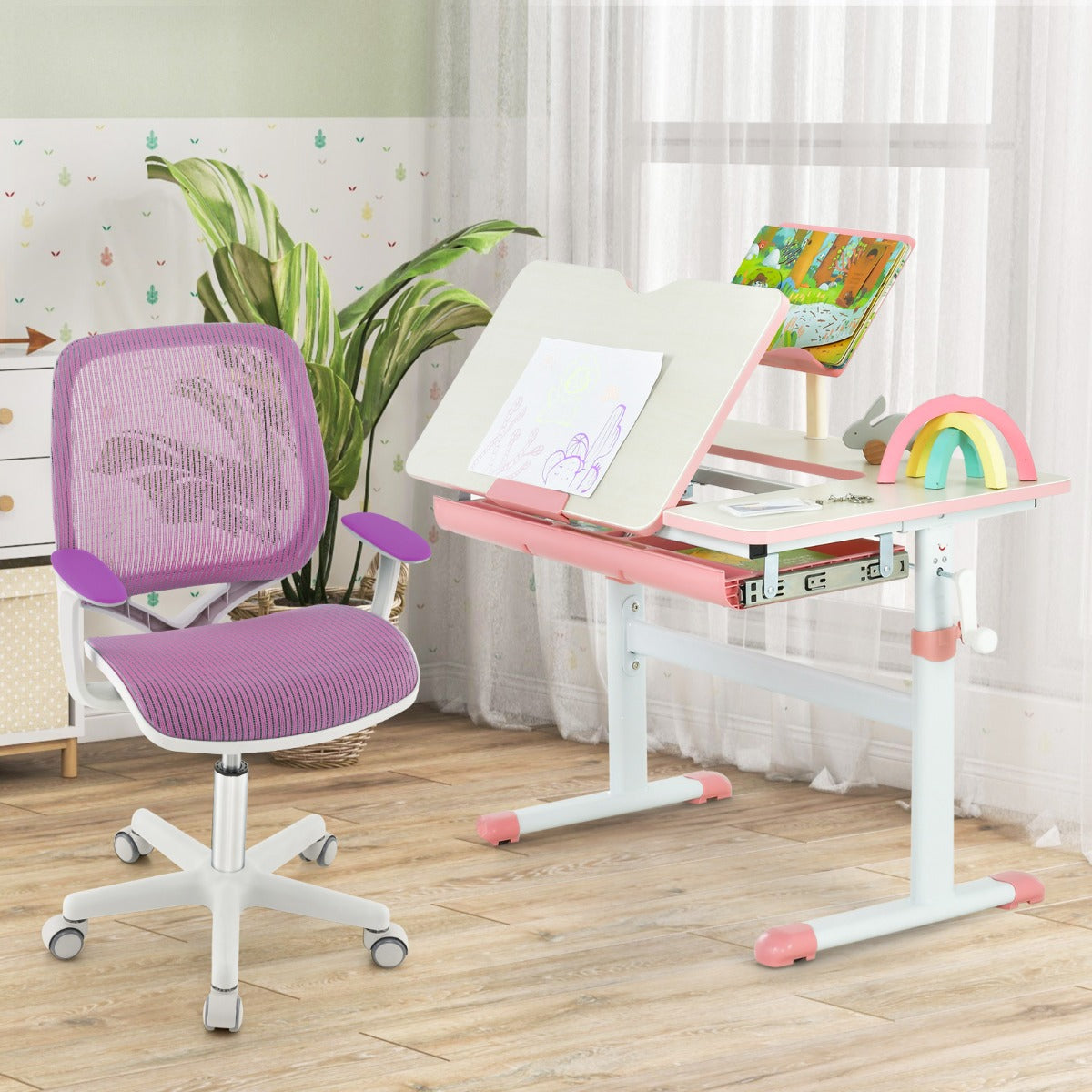 Kids Swivel Mesh Children Computer Chair with Adjustable Height-purple