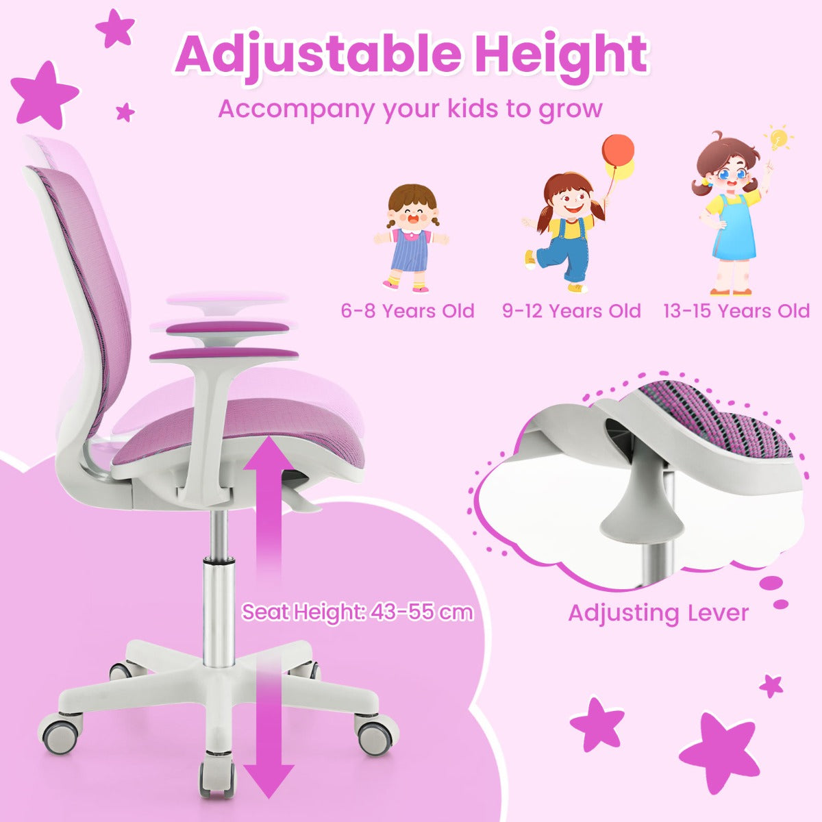 Kids Swivel Mesh Children Computer Chair with Adjustable Height-purple