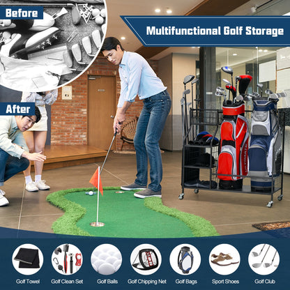 Golf Bag Storage Rack with Lockable Universal Wheels for Golfing Equipment