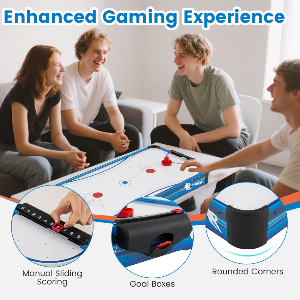Tabletop Air Hockey Table 101 cm Indoor Air Hockey Arcade Table-Blue