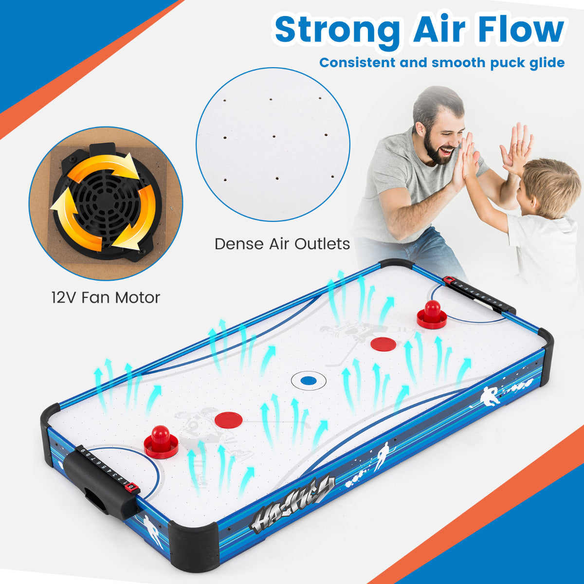 Tabletop Air Hockey Table 101 cm Indoor Air Hockey Arcade Table-Blue