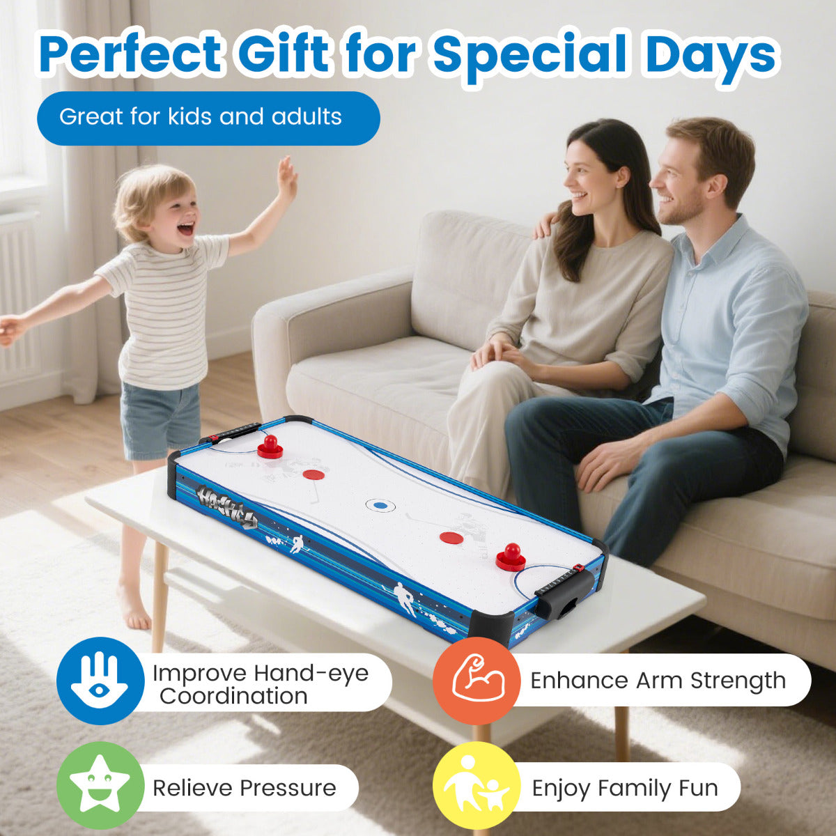 Tabletop Air Hockey Table 101 cm Indoor Air Hockey Arcade Table-Blue