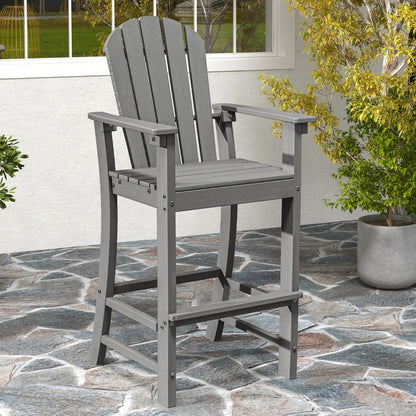 Costway Outdoor HDPE Tall Bar Adirondack Chair Patio Chair 30 Inches Seat Height-Grey