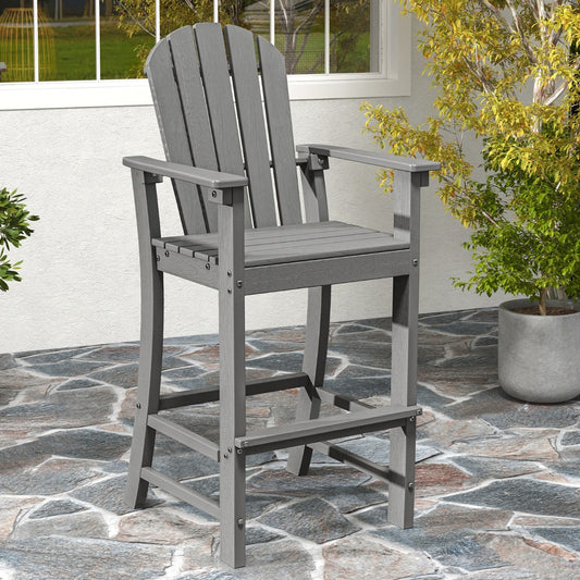 Costway Outdoor HDPE Tall Bar Adirondack Chair Patio Chair 30 Inches Seat Height-Grey