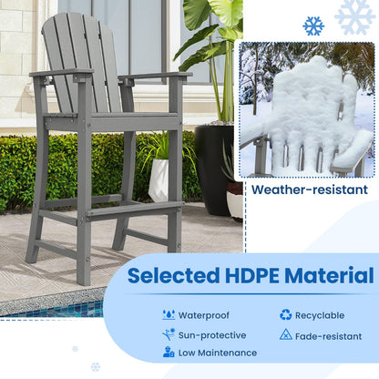 Costway Outdoor HDPE Tall Bar Adirondack Chair Patio Chair 30 Inches Seat Height-Grey
