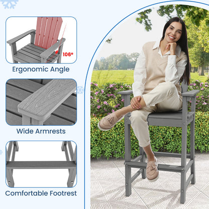 Costway Outdoor HDPE Tall Bar Adirondack Chair Patio Chair 30 Inches Seat Height-Grey