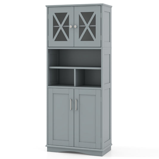 Costway Tall Bathroom Cabinet with Acrylic Doors and Adjustable Shelves-Grey