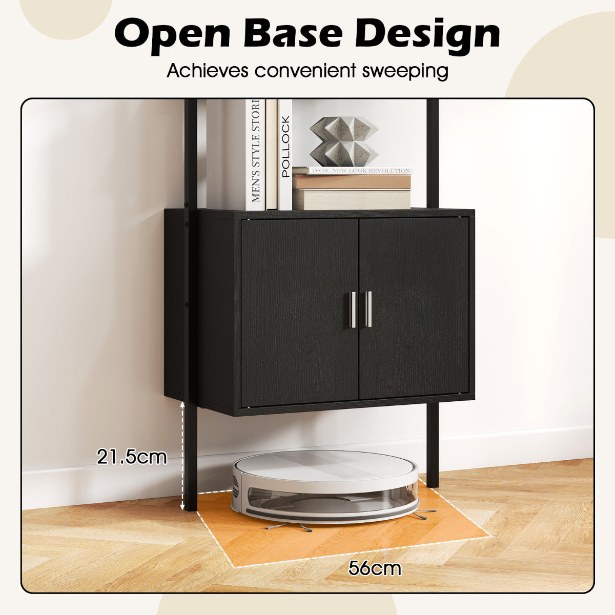 Tall Bookshelf 5 Tier Wall Mount Ladder Bookcase with Cabinet-Black