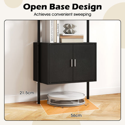 Tall Bookshelf 5 Tier Wall Mount Ladder Bookcase with Cabinet-Black