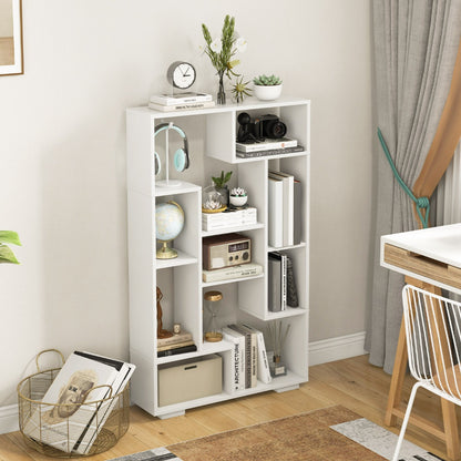 Costway 120cm Modern Geometric Bookcase with Open Shelves-White