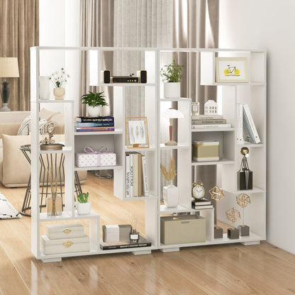 120cm Modern White Bookcase with Geometric Design and Open Shelves