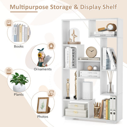 Costway 120cm Modern Geometric Bookcase with Open Shelves-White