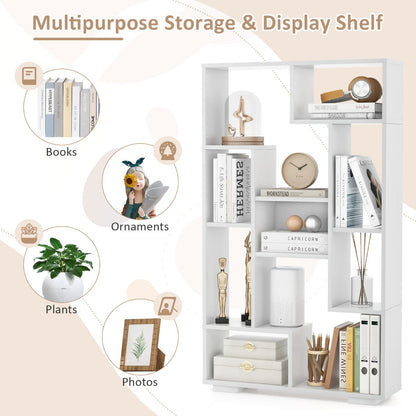 120cm Modern White Bookcase with Geometric Design and Open Shelves