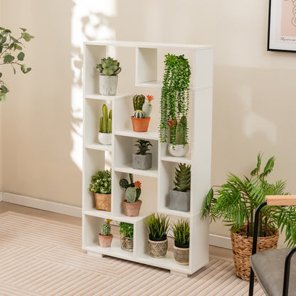 Costway 120cm Modern Geometric Bookcase with Open Shelves-White