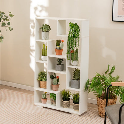 120cm Modern White Bookcase with Geometric Design and Open Shelves