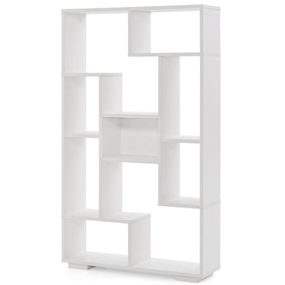 120cm Modern White Bookcase with Geometric Design and Open Shelves