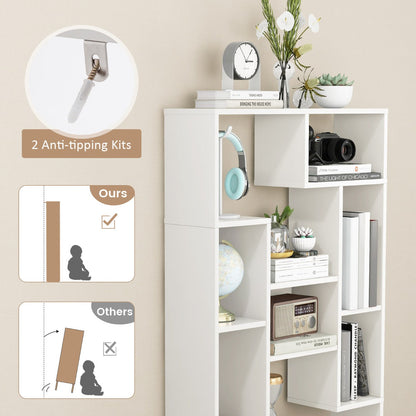 120cm Modern White Bookcase with Geometric Design and Open Shelves