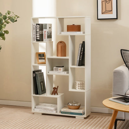 120cm Modern White Bookcase with Geometric Design and Open Shelves