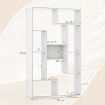 120cm Modern White Bookcase with Geometric Design and Open Shelves
