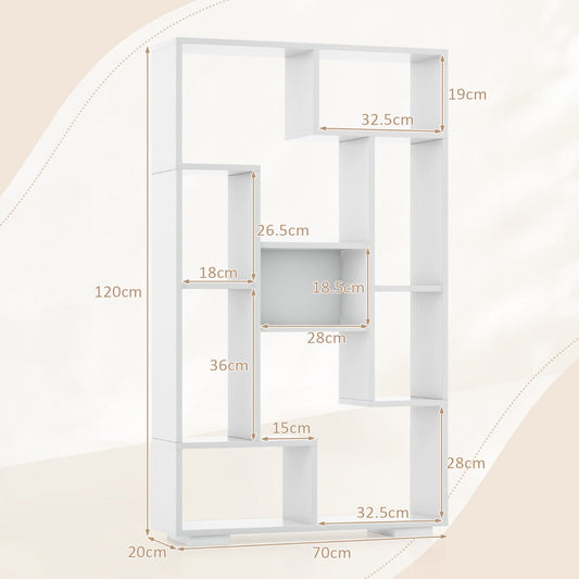 120cm Modern White Bookcase with Geometric Design and Open Shelves