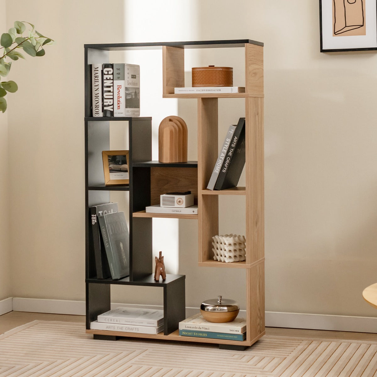 120cm Modern Geometric Bookcase with 11 Open Shelves and Anti-Tip Safety