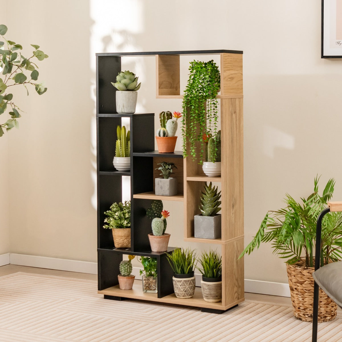 120cm Modern Geometric Bookcase with 11 Open Shelves and Anti-Tip Safety
