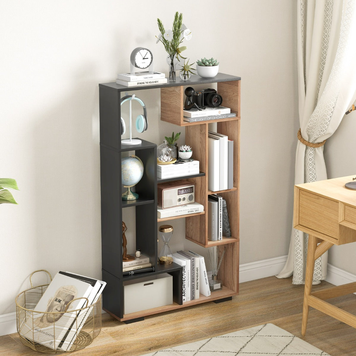 120cm Modern Geometric Bookcase with 11 Open Shelves and Anti-Tip Safety