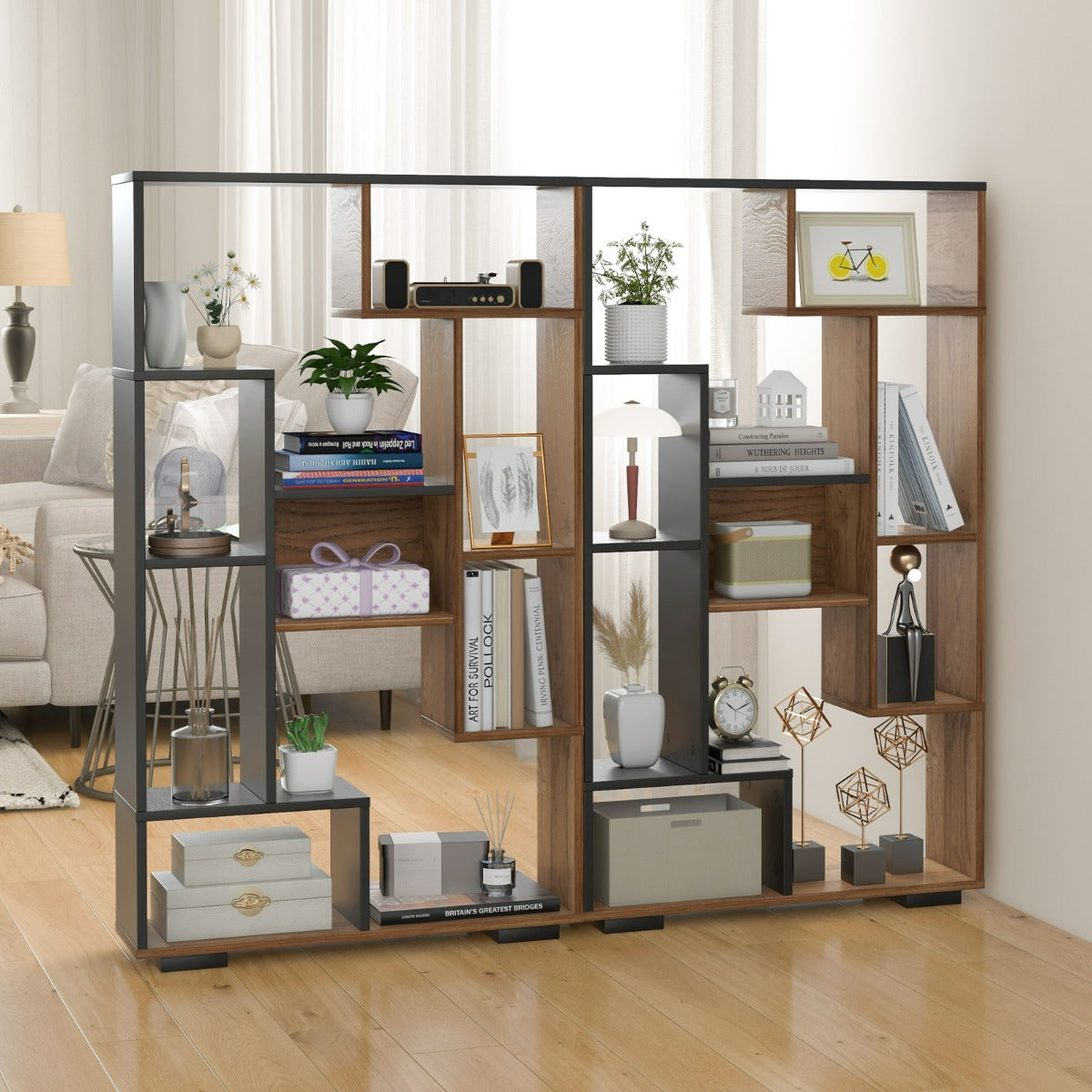 120cm Modern Geometric Bookcase with 11 Open Shelves and Anti-Tip Safety