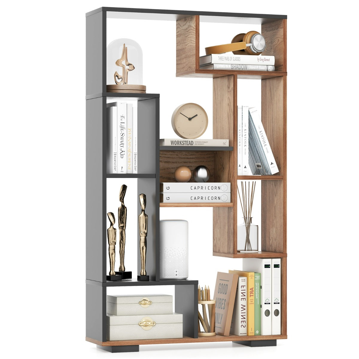 120cm Modern Geometric Bookcase with 11 Open Shelves and Anti-Tip Safety