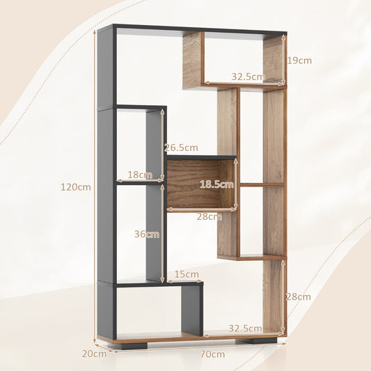 120cm Modern Geometric Bookcase with 11 Open Shelves and Anti-Tip Safety