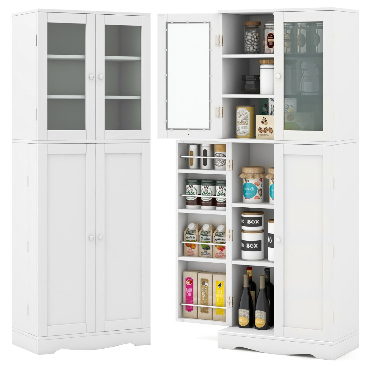 Tall Buffet Sideboard with Dual Tempered Glass Doors and Shelves-White