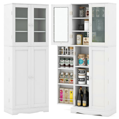 Tall Buffet Sideboard with Dual Tempered Glass Doors and Shelves-White