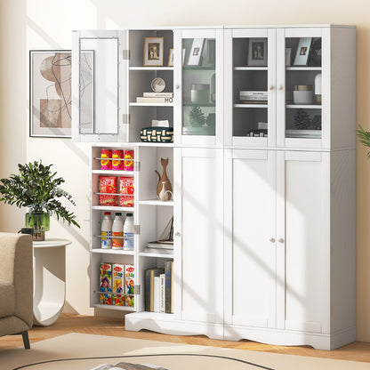 Tall Buffet Sideboard with Dual Tempered Glass Doors and Shelves-White