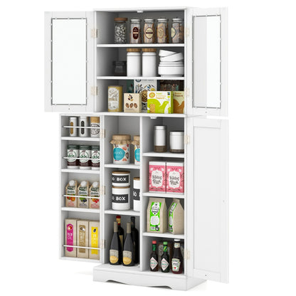 Tall Buffet Sideboard with Dual Tempered Glass Doors and Shelves-White